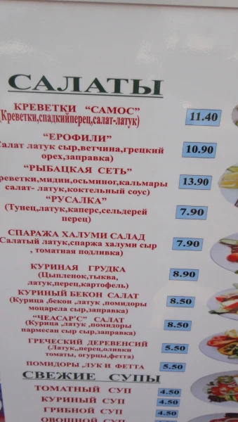 цены на меню в кафешке