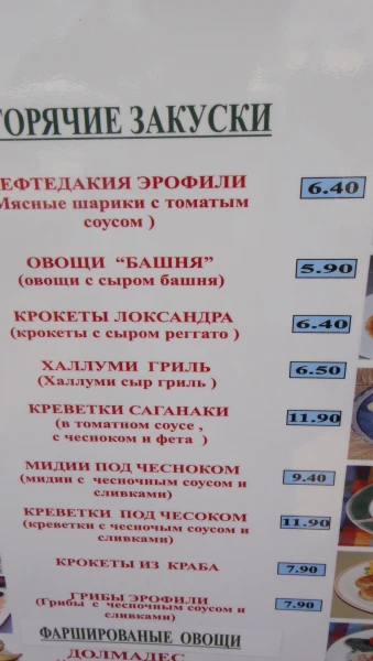 цены на меню в кафешке