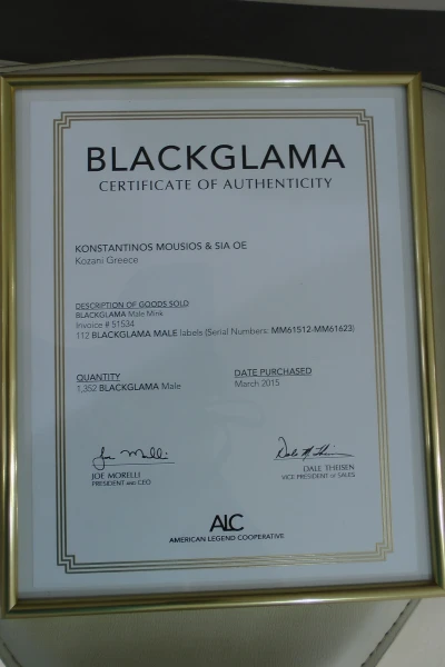 Фабрика Mousios, сертификаты на Blackglama