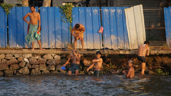 Прогулка на лодке на закате - народ моется)