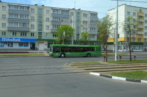 Такие яркие автобусы бегают по центральной части города